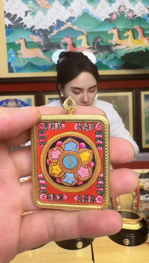 吊坠六字-热贡纯手绘周毛