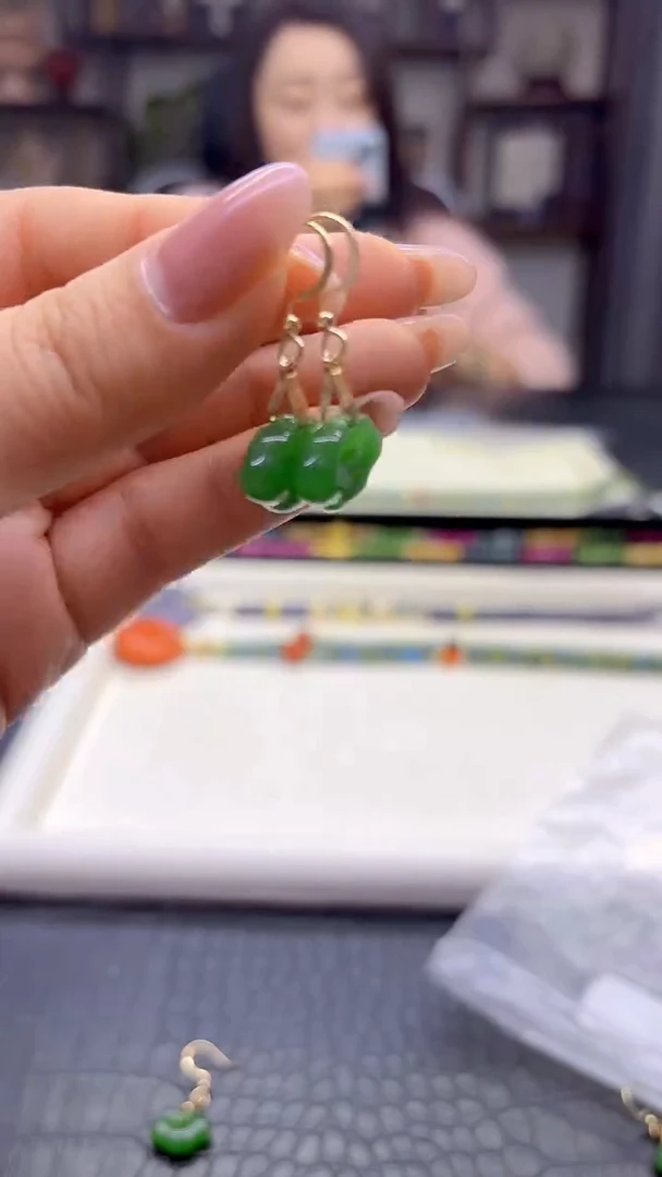 14K金镶嵌和田玉耳饰DIY款E859