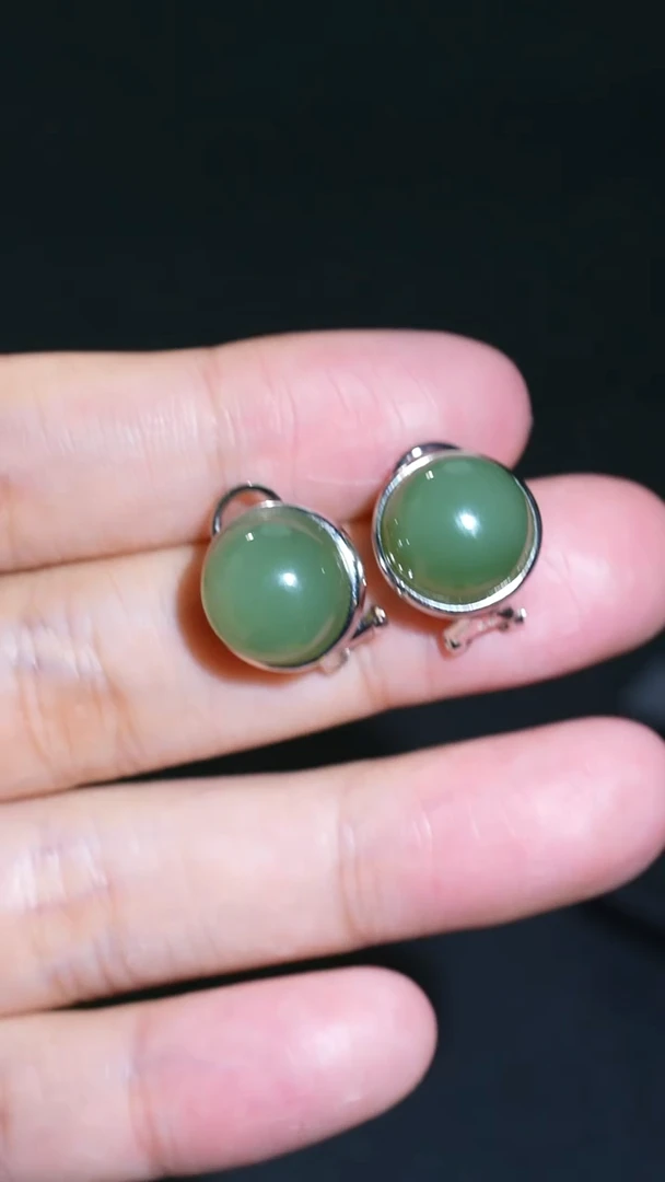 银S925镶嵌和田玉耳饰5