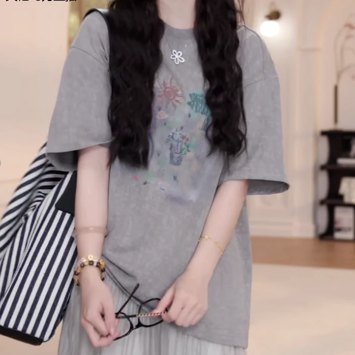 【风蚀岩语】2025春夏百搭时尚显瘦宽松卡通短袖t恤圆领