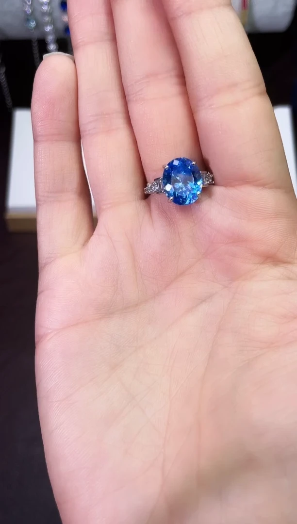 合金合成钻石海蓝戒指