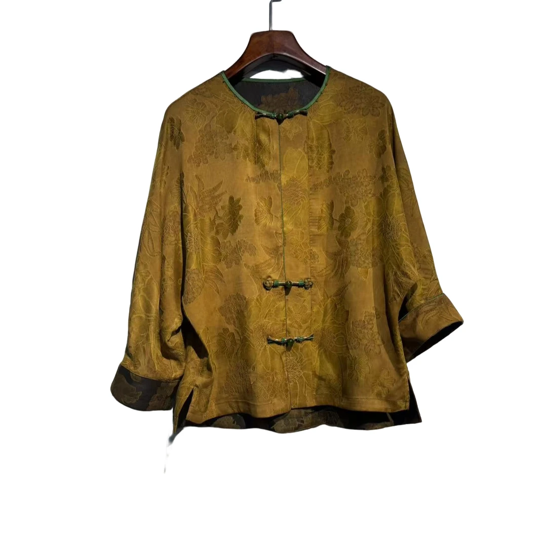 【东方古韵】100桑蚕丝双面双穿提花盘口香云纱开衫