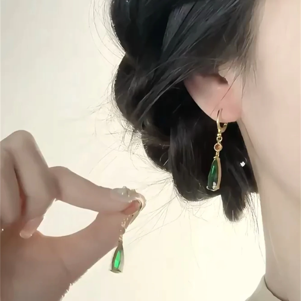 铜合金耳饰 新中式绿色水滴流苏耳环复古轻奢气质高级感国风耳饰