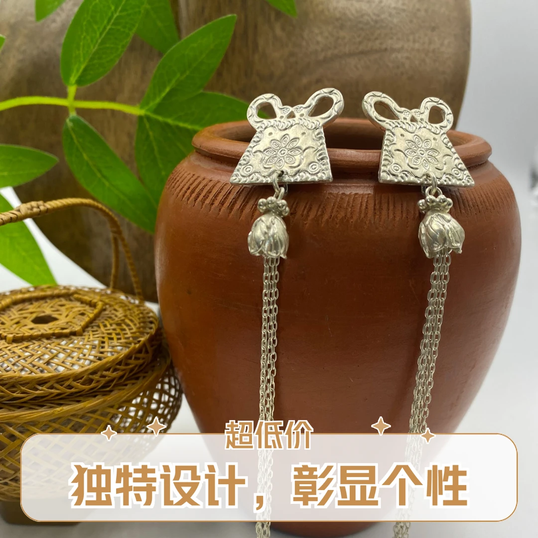 925银耳饰 s925银泰国原创纯手工气质雕刻花纹流苏银制品耳饰