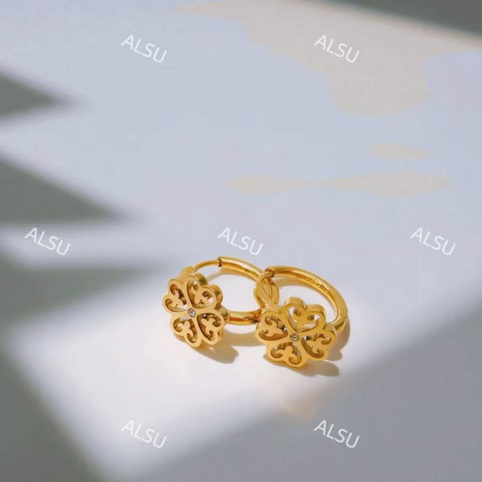 合金锆石耳饰 ALSU原创新款经典轻奢民族风四叶草耳环时尚气质