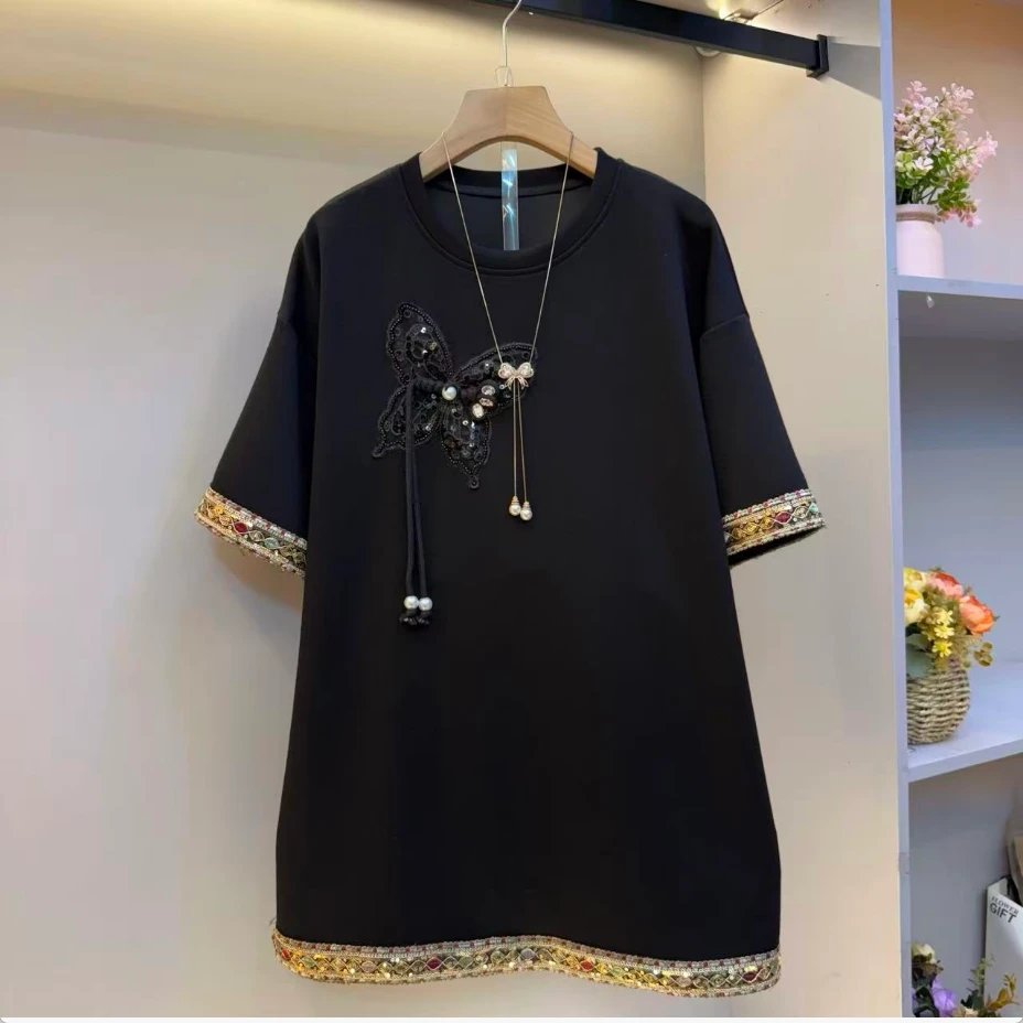 新款大码女装时尚洋气民族风复古显瘦百搭短袖大衫