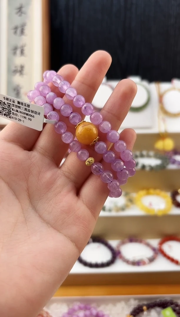 银S925镶嵌锂辉石手链MJJMJ4669紫锂辉三圈原创设计多样性发一