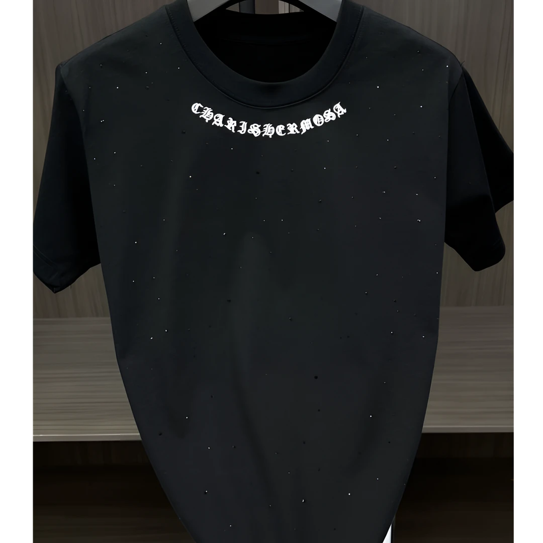 新款加厚时尚烫钻短袖潮网红同款微阔重工艺痞帅半袖T恤圆领2025