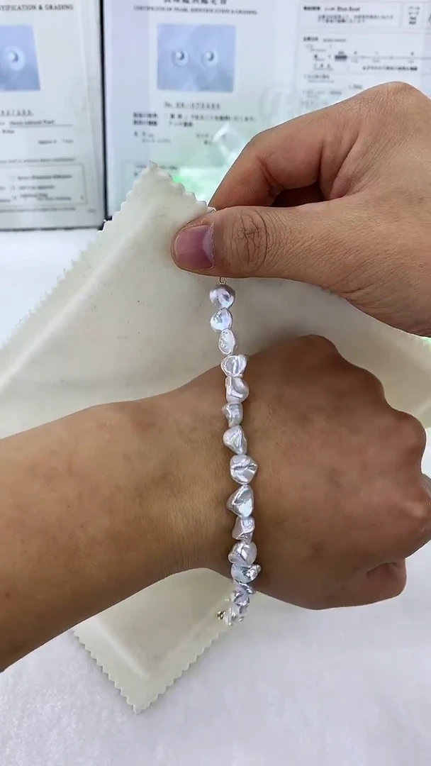 银S925镶嵌DA淡水珍珠YN012 KESHI手链