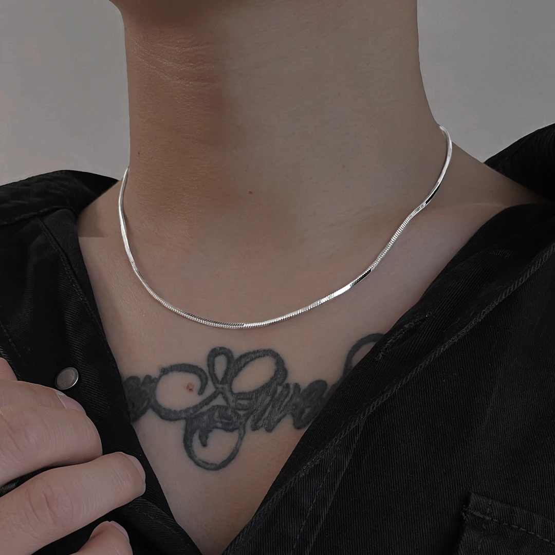 链子925银 蛇骨链项链男款高级健身方形锁骨链生日圣诞礼物送男友