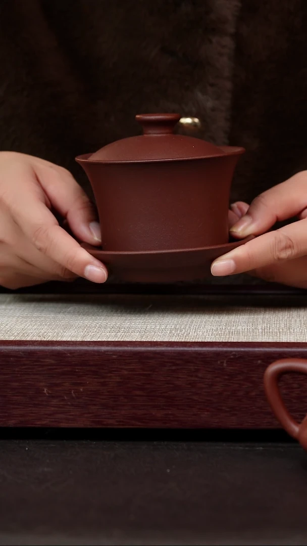 茶杯紫砂紫泥光素大盖碗
