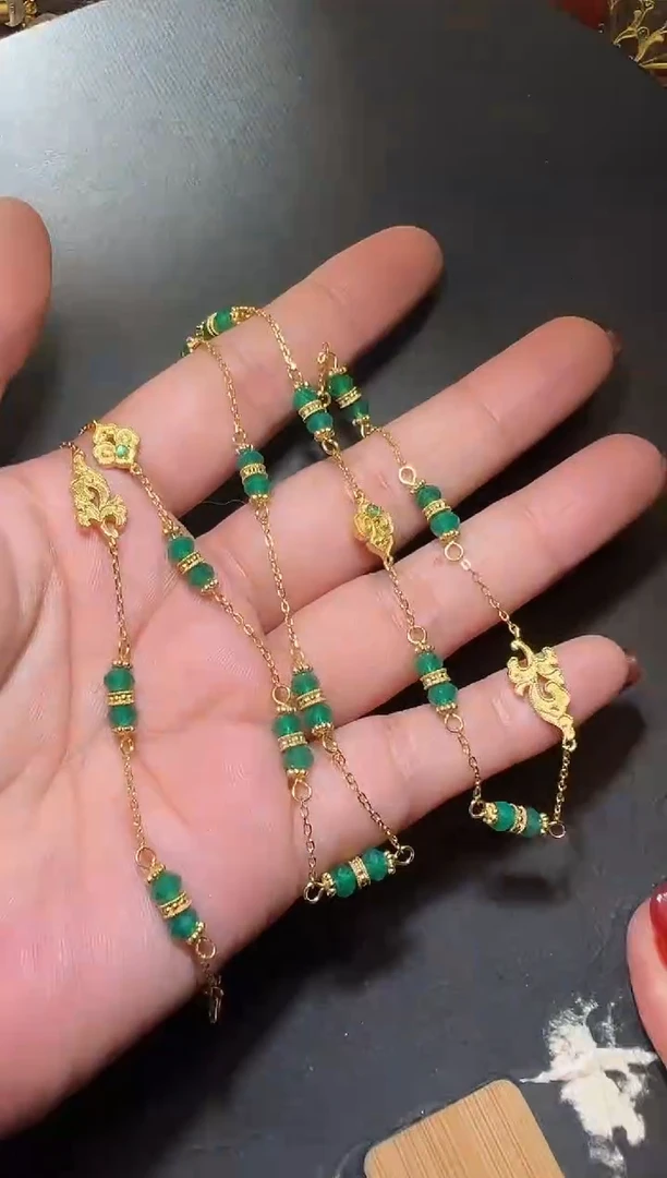 银S925镶嵌颈饰玛瑙/玉髓绿玉髓万能链