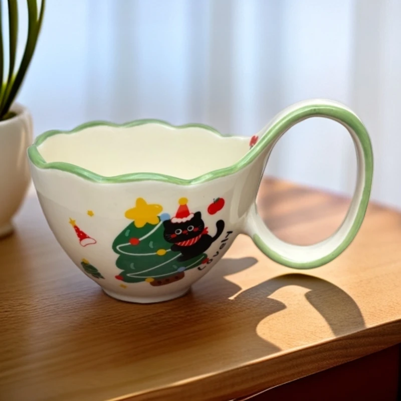 高颜值早餐杯马克杯燕麦杯牛奶杯子曲把杯陶瓷水杯生日礼物杯微瑕