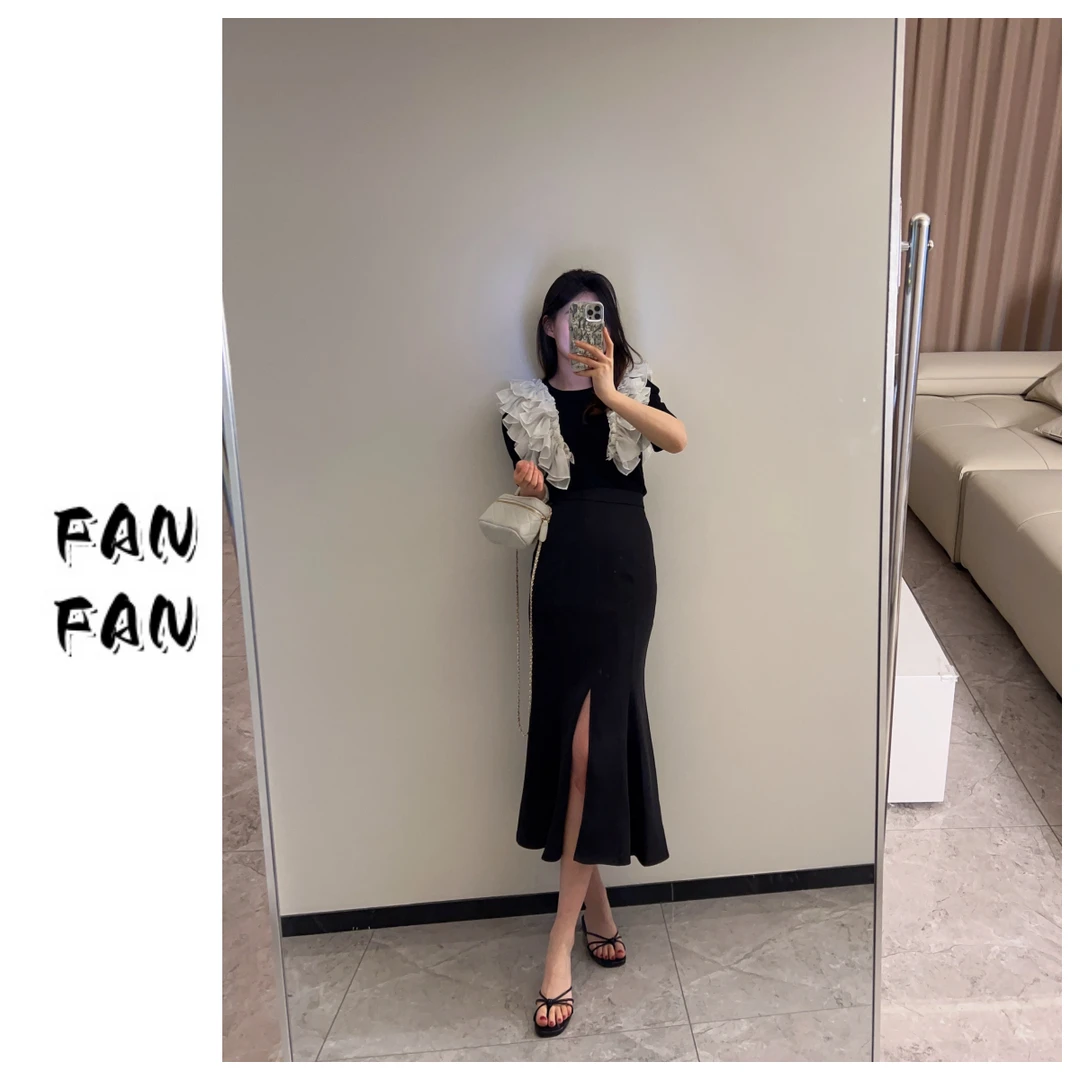 饭饭家 {前开衩鱼尾裙}淑女范显瘦半身裙