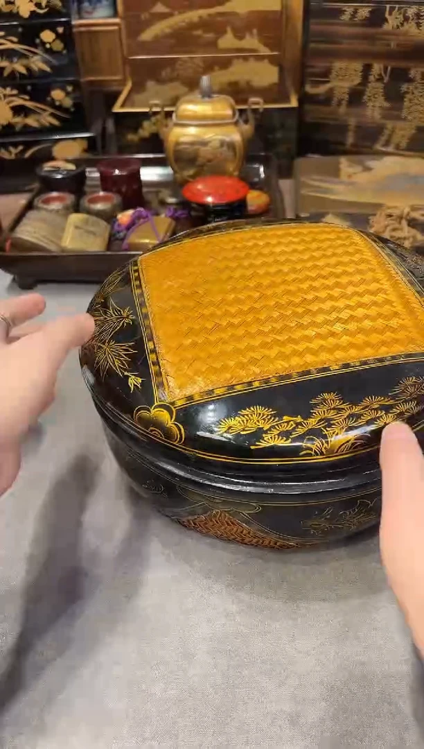 雕漆竹编收纳盒 九个