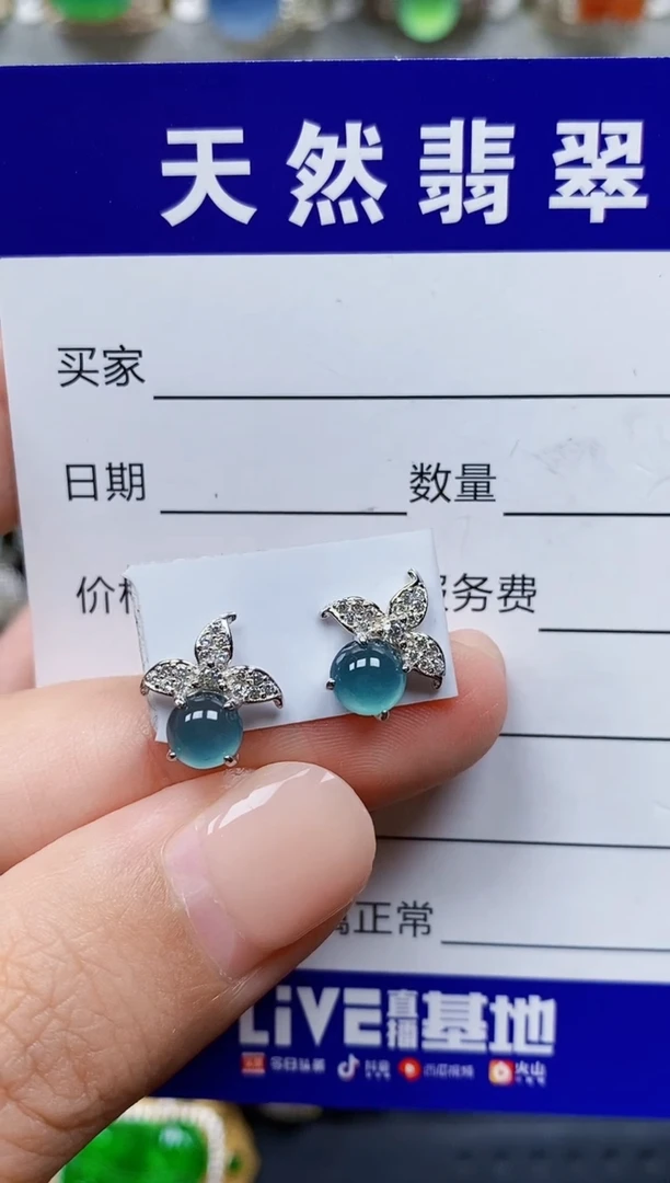 翡翠银S925镶嵌耳饰472