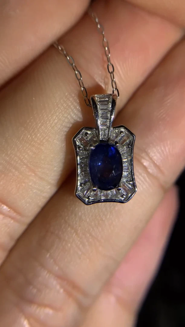 蓝宝石吊坠银S925镶嵌天然