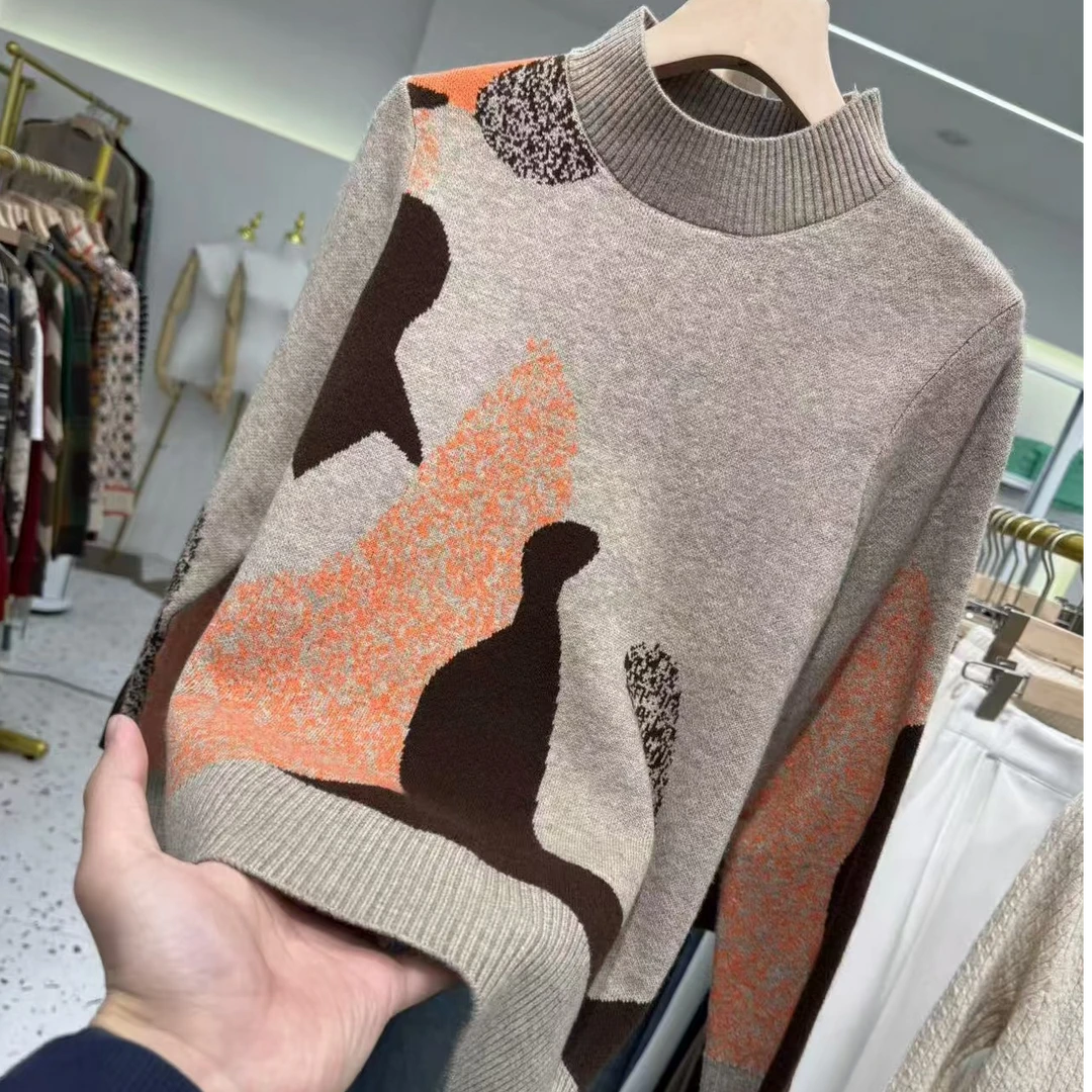 【浅咖抽象图案】秋冬新款心套头毛衣