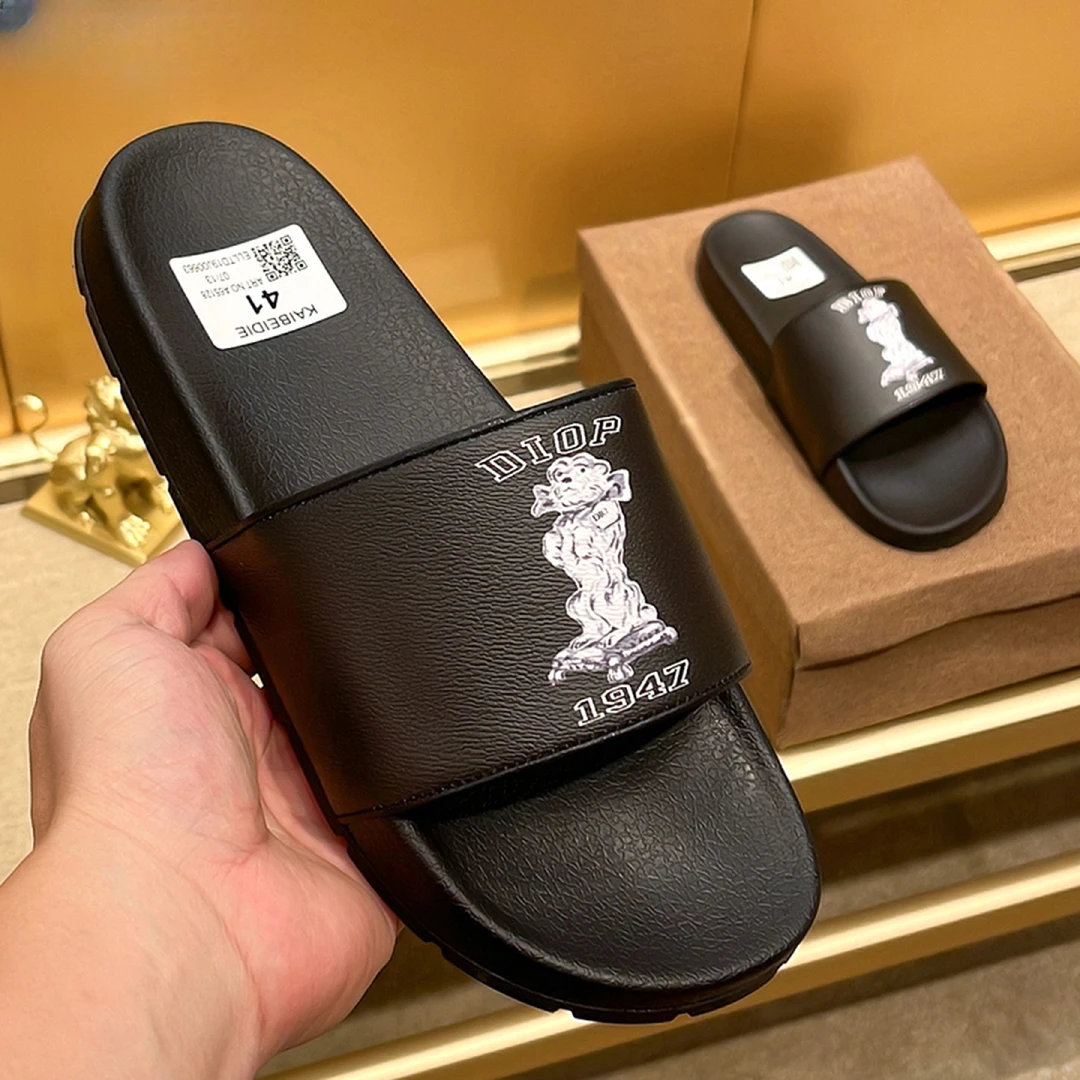 吉伦略索轻奢夏季熊图案男女家居一字拖鞋防滑室内外穿情侣凉鞋拖