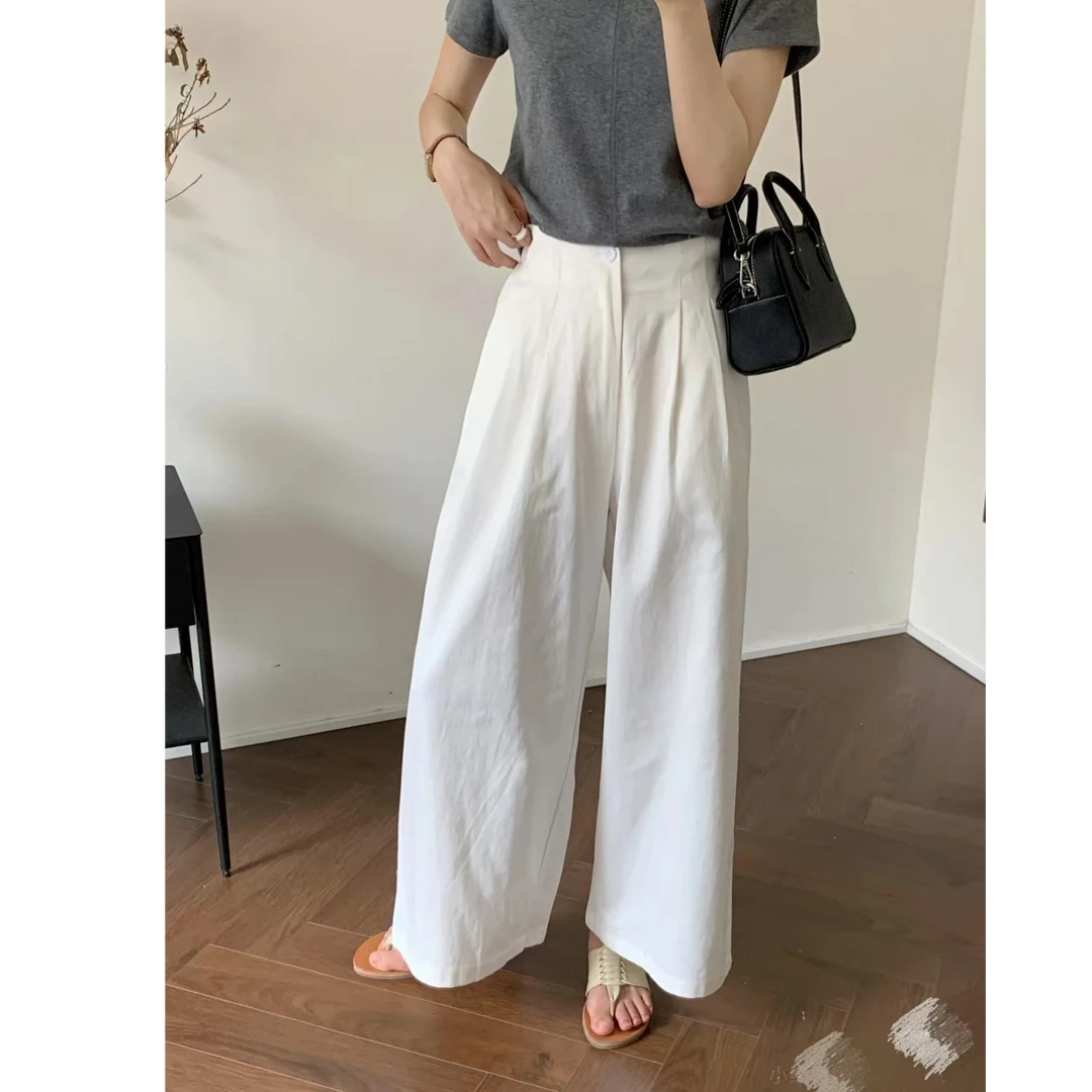 【纯棉】气质阔腿裤女2025春纯棉高腰百搭显瘦直筒裤休闲长裤子女