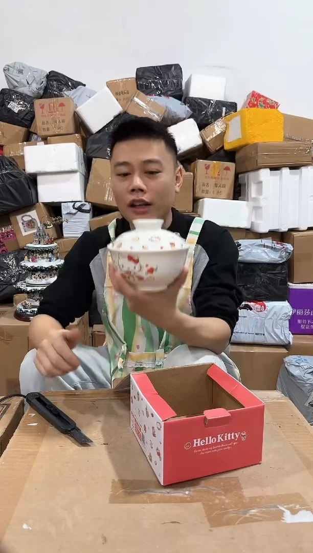 瓷片原盒kt猫带盖泡面碗