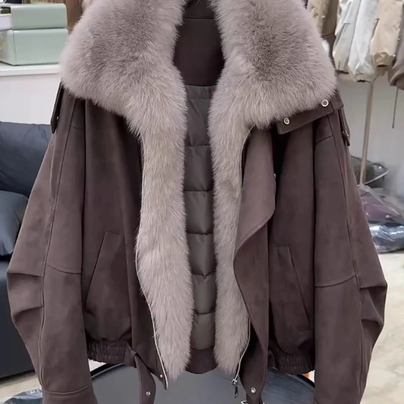 2025新款大毛领工装派克服棉服女冬季设计感夹克加厚保暖棉衣外套