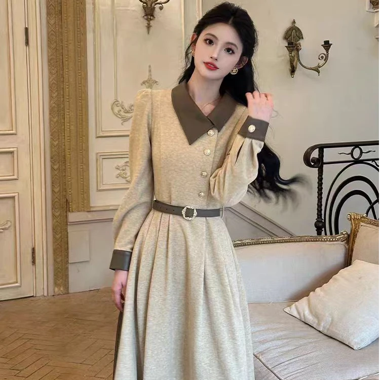 （80-200斤）2025秋新款穿搭女巨好看的掐腰法式气质长袖连衣裙1976