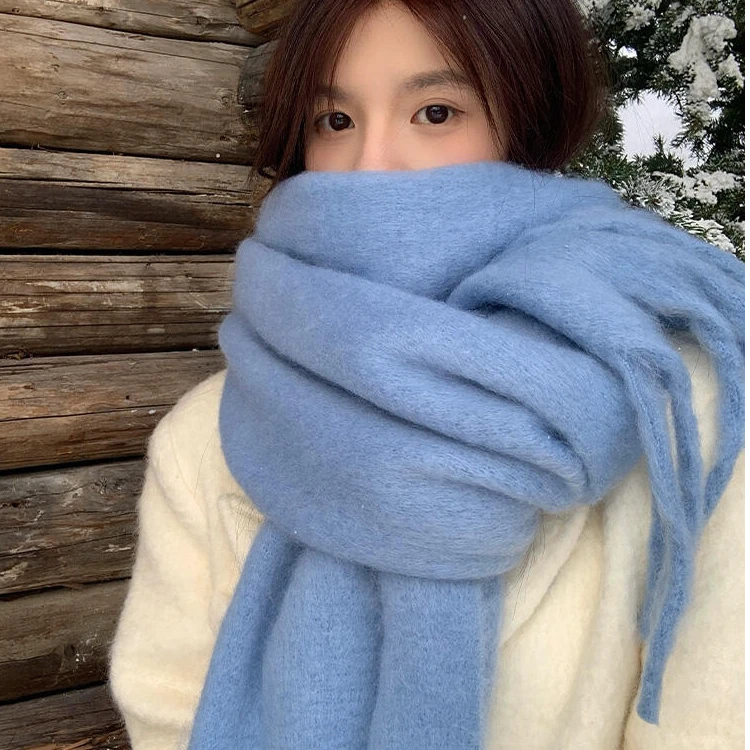 2025秋冬季纯色系百搭围巾氛围披肩学生情侣围脖保暖ins格子冬天
