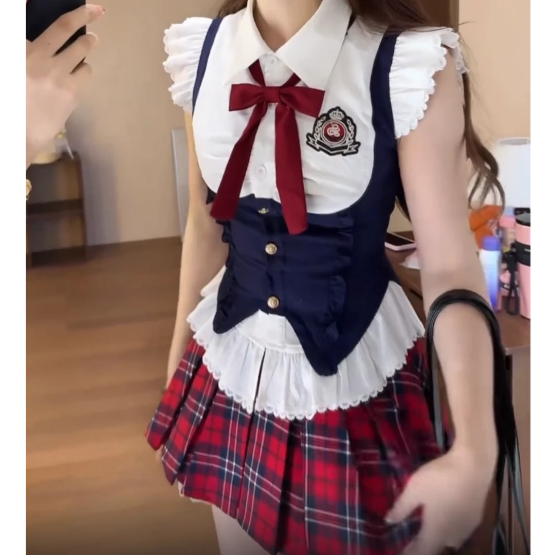 德兰汐公主 夏季新款纯欲学院风甜美可爱jk显瘦修身减龄上衣半裙