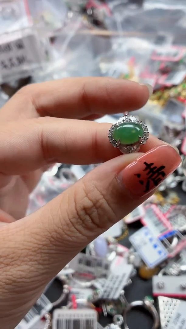 银S925镶嵌戒指翡翠天然A货缅甸翡翠