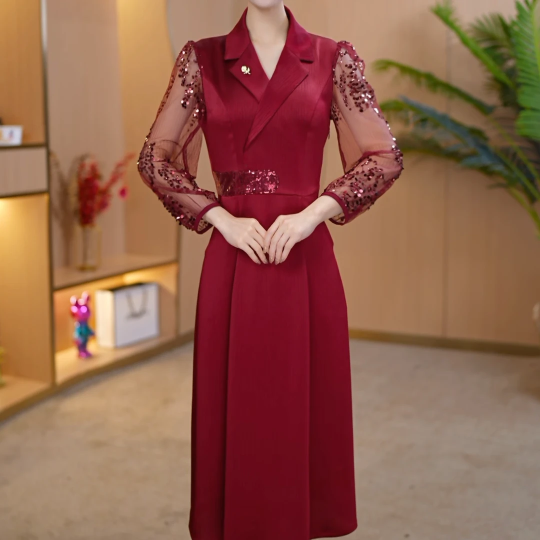 【宸紫女装】X2528春季穿搭连衣裙女新款精致女人收腰中长款裙子