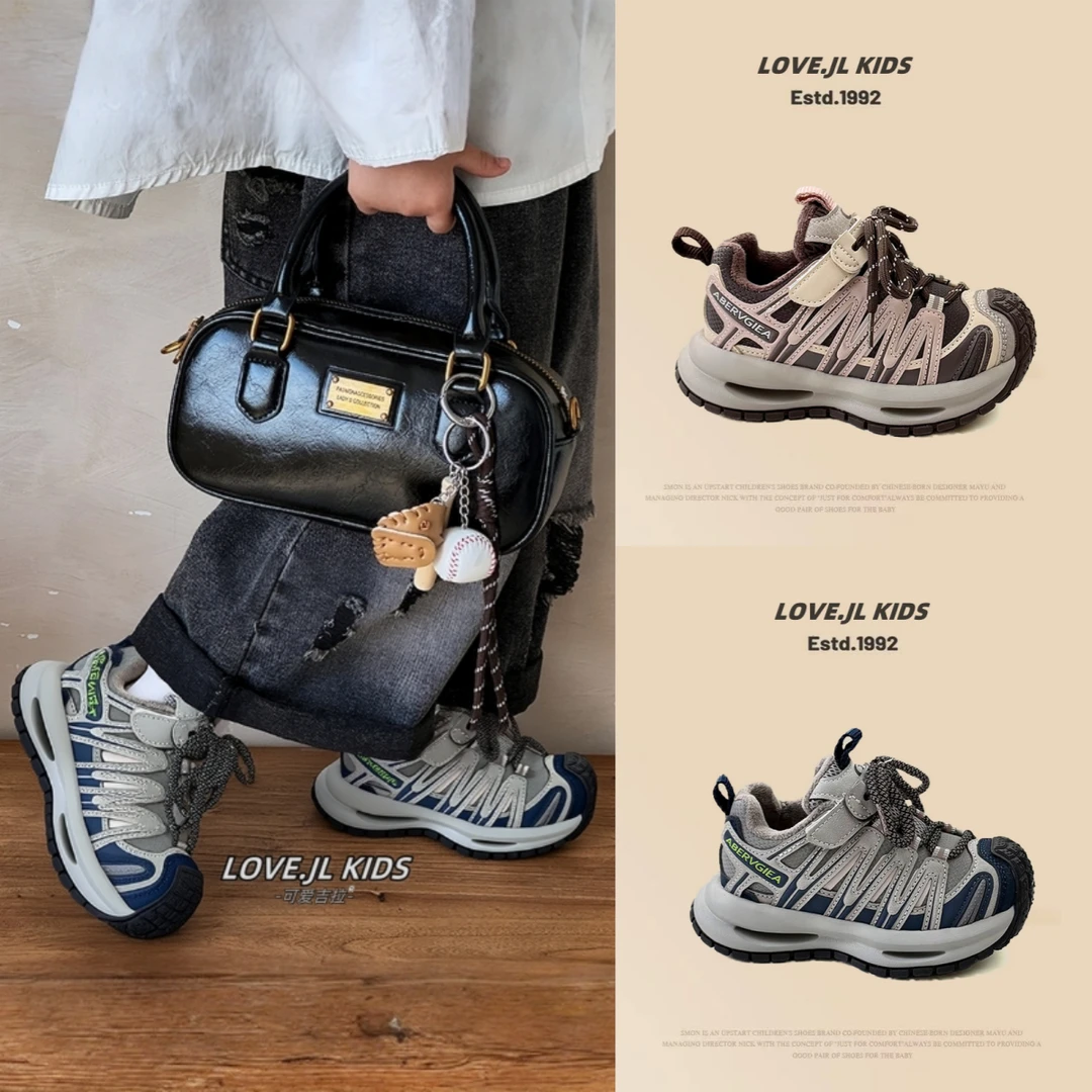 2025新款韩版童鞋3-12岁女童潮款老爹鞋男童户外轻跑防踢加绒运动