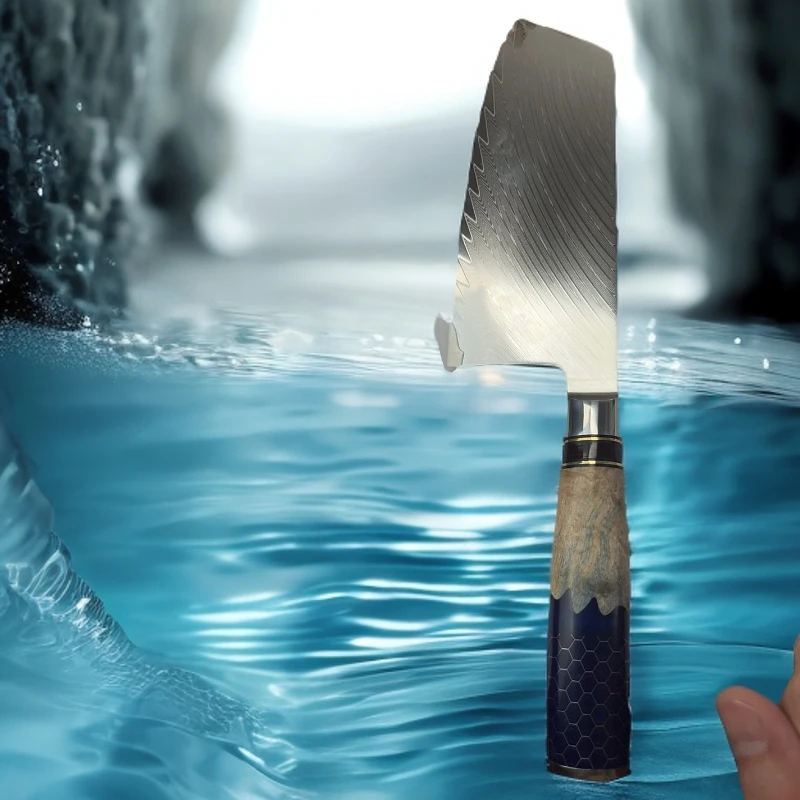 刃长18.5树脂蜂窝大马士革厨刀手工款式家用两用花纹厨师厨房用