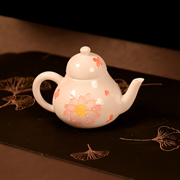 冰粉樱花纯手绘堆雕泡茶壶陶瓷茶具小梨壶