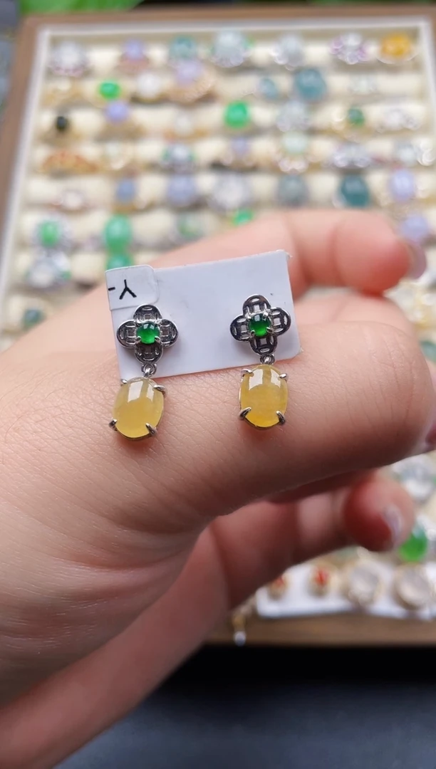 银S925镶嵌翡翠耳饰112