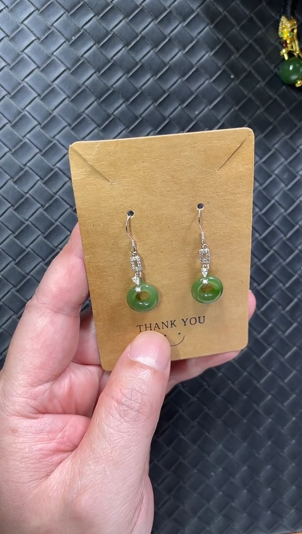 颈饰银S925镶嵌和田玉（碧玉）公主环耳钩银色款