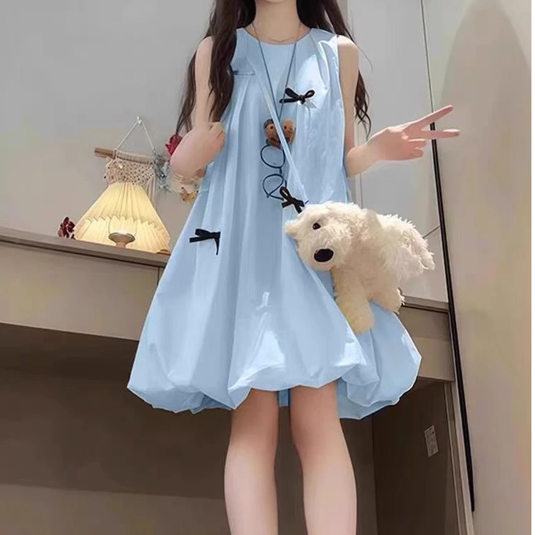 夏季女童花苞裙连衣裙2025新款儿童夏装公主裙大童裙子海边度假