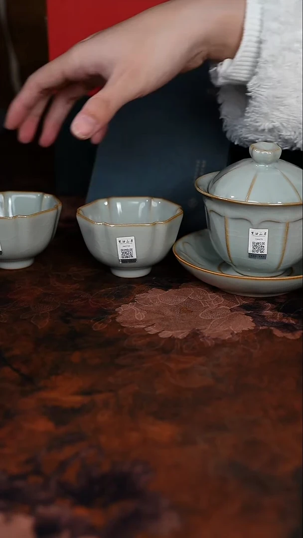 梵汝山房-四季如春盖碗3入套组象牙青
