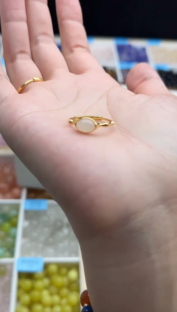 银S925镀金镶嵌戒指和田玉白玉开口戒多样性发一