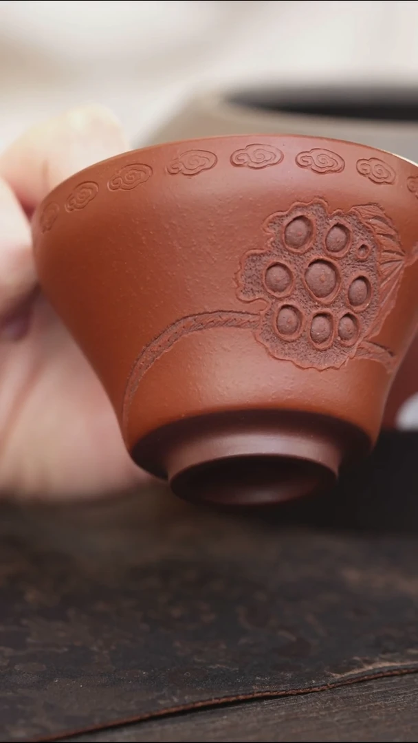 紫砂茶叶罐小*朱泥莲蓬杯