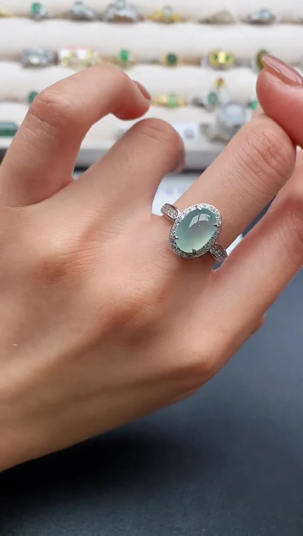 银S925镶嵌戒指翡翠缅甸天然A货翡翠222  10-