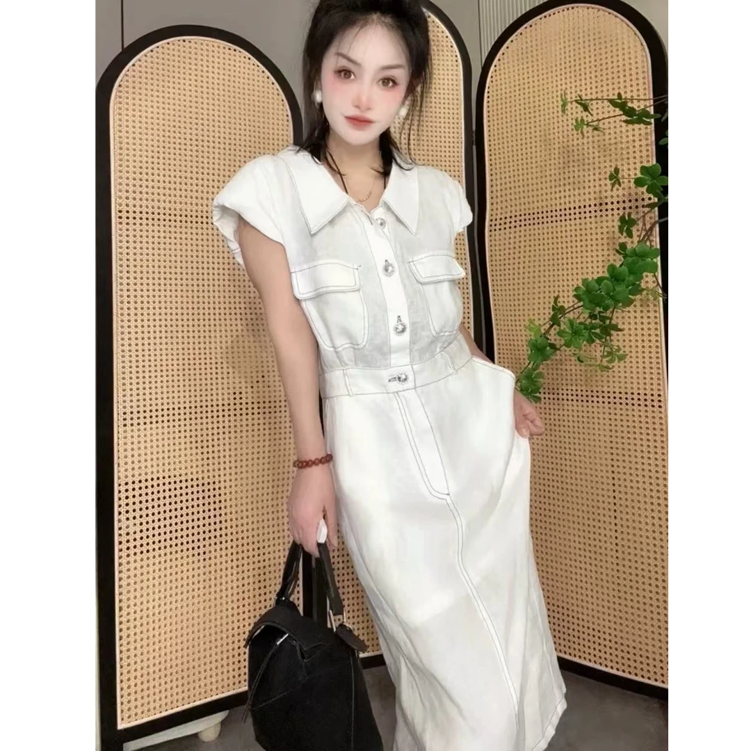 欧货高品质连衣裙女2025新款时尚百搭翻领收腰显瘦长款裙子12152