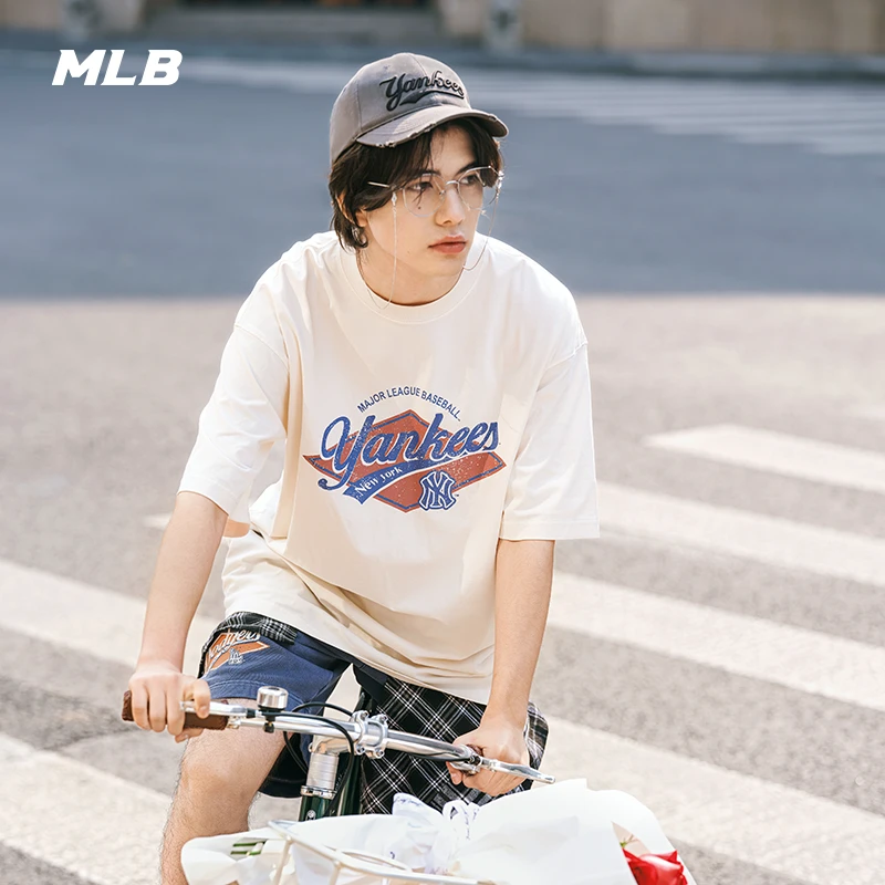MLB官方 张凌赫同款男女时尚复古胶片T恤学院短袖25夏季新款TSV07