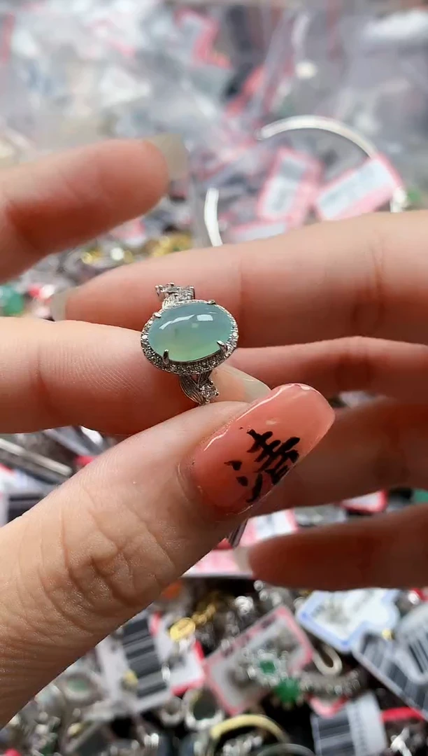 银S925镶嵌戒指翡翠天然A货缅甸翡翠