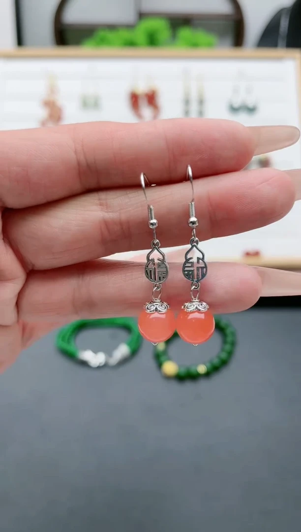 【闪购商品】玛瑙/玉髓耳饰银S925镶嵌30