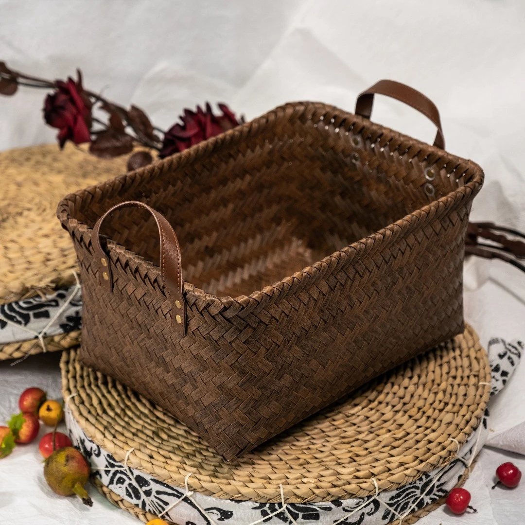 SD18轻奢美式收纳筐脏衣服篮高级仿藤编织把手零食玩具网红款