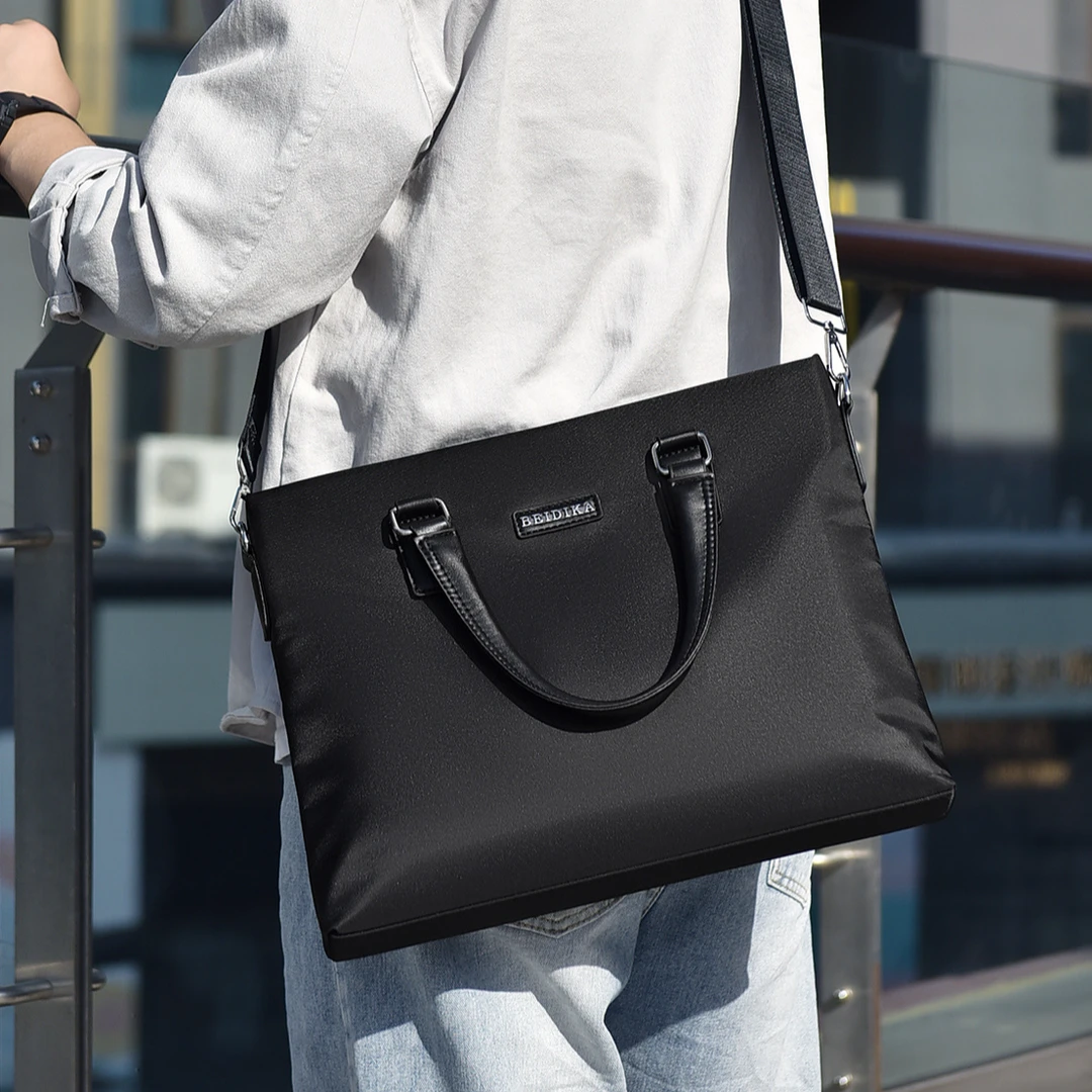 男士商务公文包韩版单肩斜挎包横式肩包质感黑色百搭时尚休闲背包