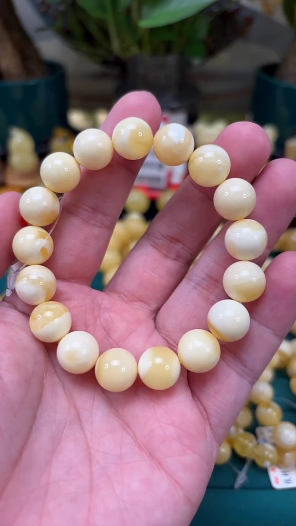 手链蜜蜡未镶嵌【p64】同料-臻品俄白花手串 16.82克 12mm