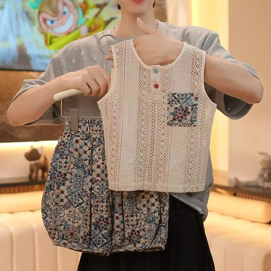 【QY品牌实体品质】2025夏季新款男童套装针织镂空花色Polo衫洋气