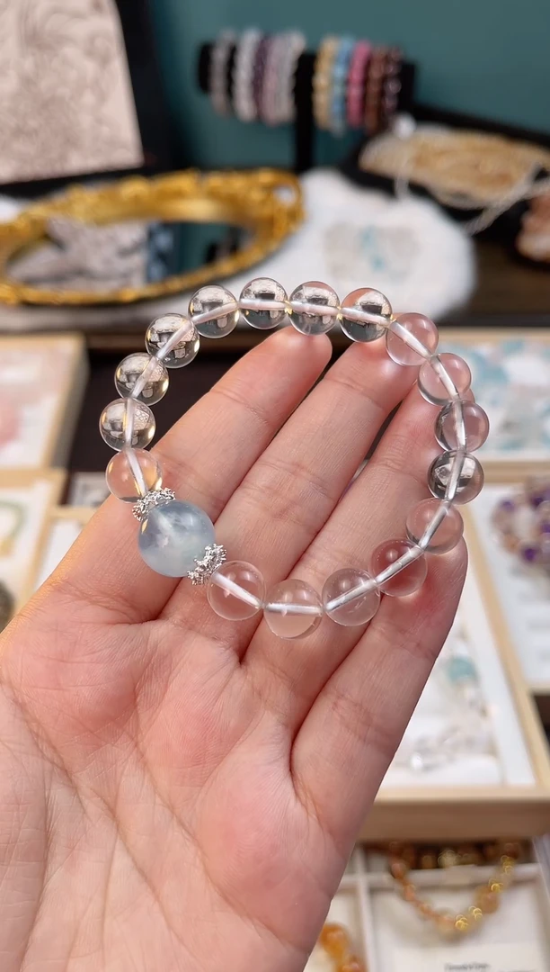 【闪购商品】水晶手串合金露丝同款天然水晶白水晶+海蓝宝